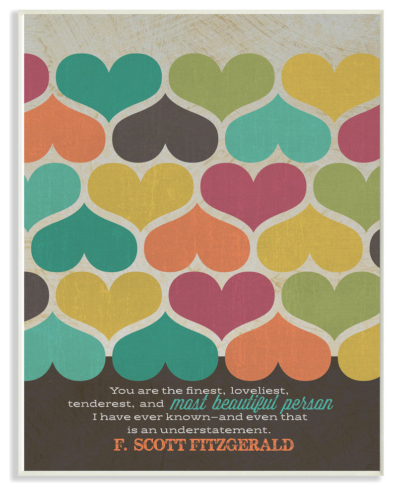 Fitzgerald Beautiful Person Quote Typography Heart Pattern Plaque, 10"x15"