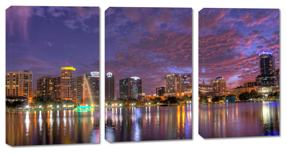 Orlando, Florida, USA Skyline Canvas Print, 3 Panel Split, Triptych, 42x20