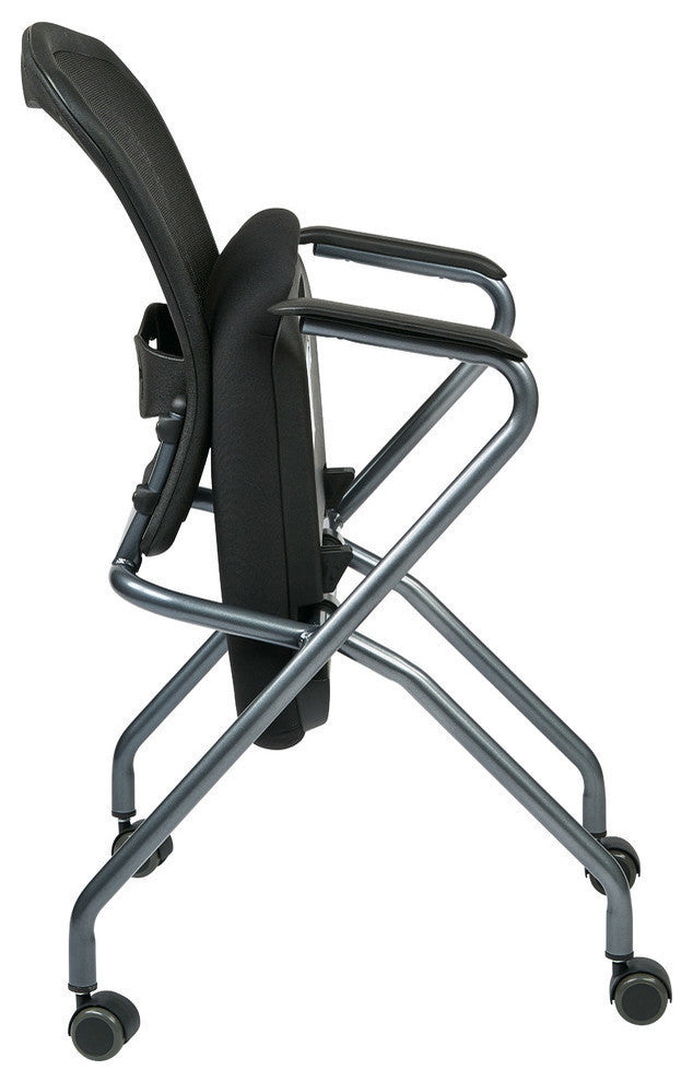 Deluxe Folding Chair With ProGrid Back, Arms and Titanium., Set of 2