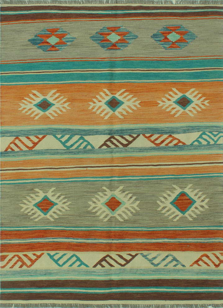 Winchester Kilim Chaimae Orange/Blue Rug, 3'10x6'9
