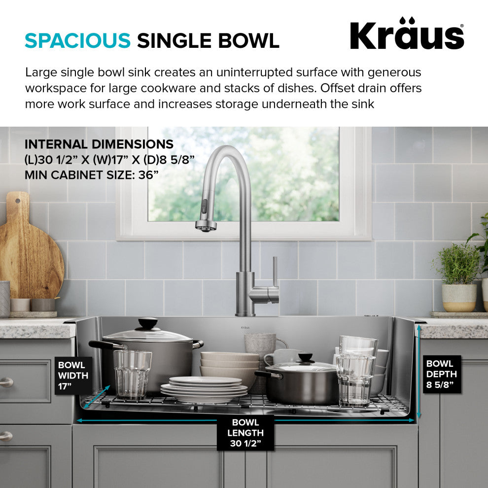 KRAUS Fairlane 33" Drop, / Top Mount 1-Bowl Stainless Steel Kitchen Sink