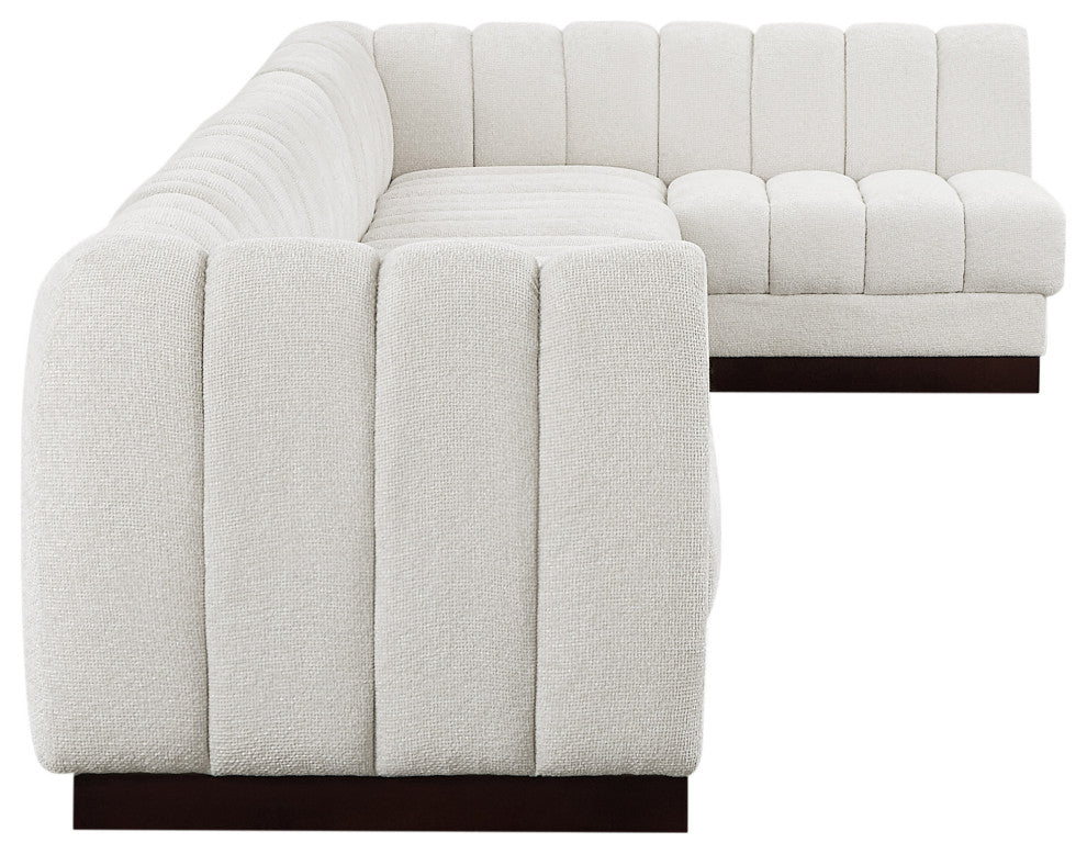 Quinn Chenille Upholstered 7-Piece L-Shaped Modular Sectional, Cream