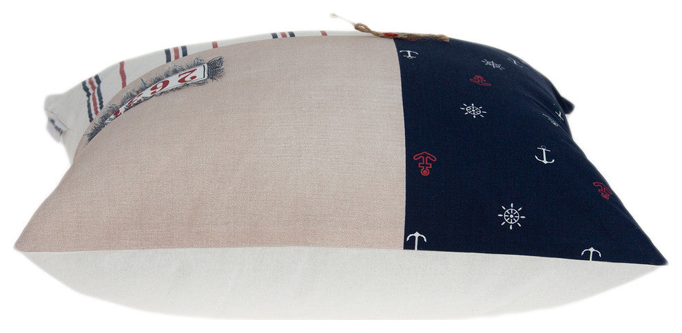 Casual Square Grey Nautical Anchor Accent Pillow, White, Blue, Red,tan, Patch