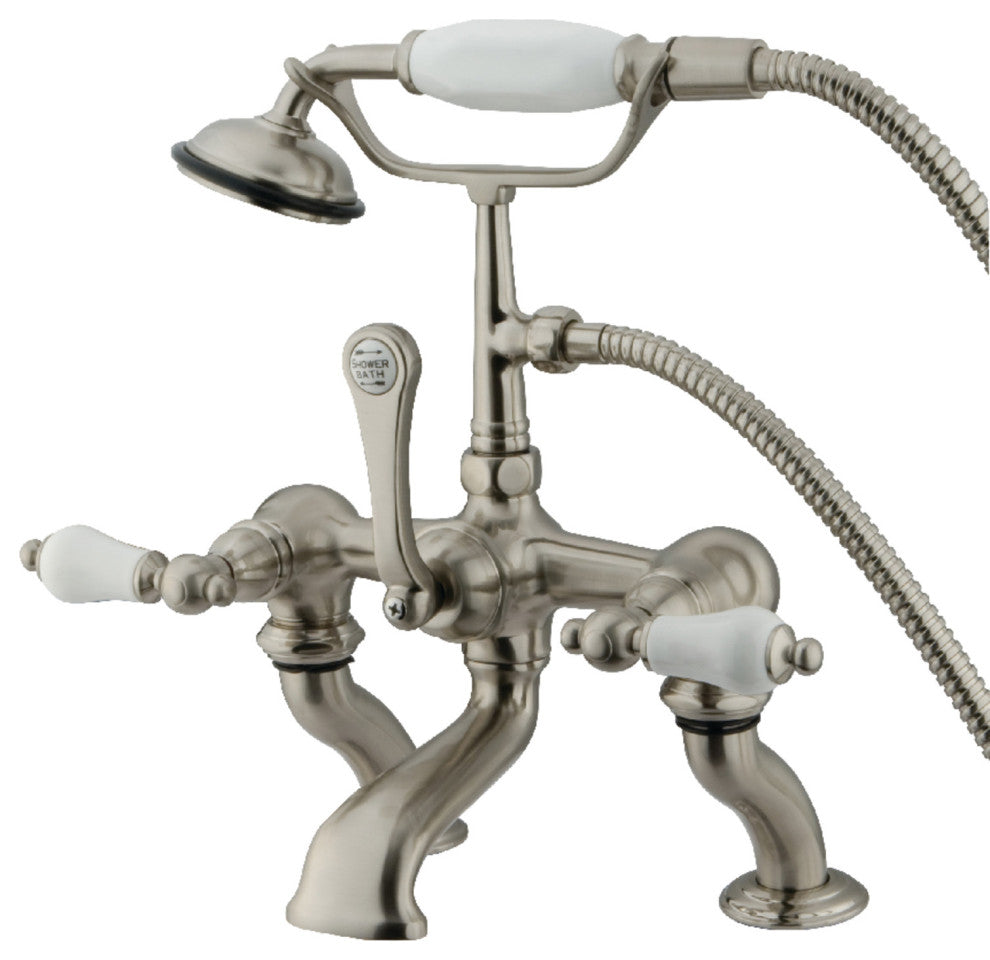 Kingston Brass 7" Deck Mount Tub Faucet With Hand Shower, Brushed Nickel