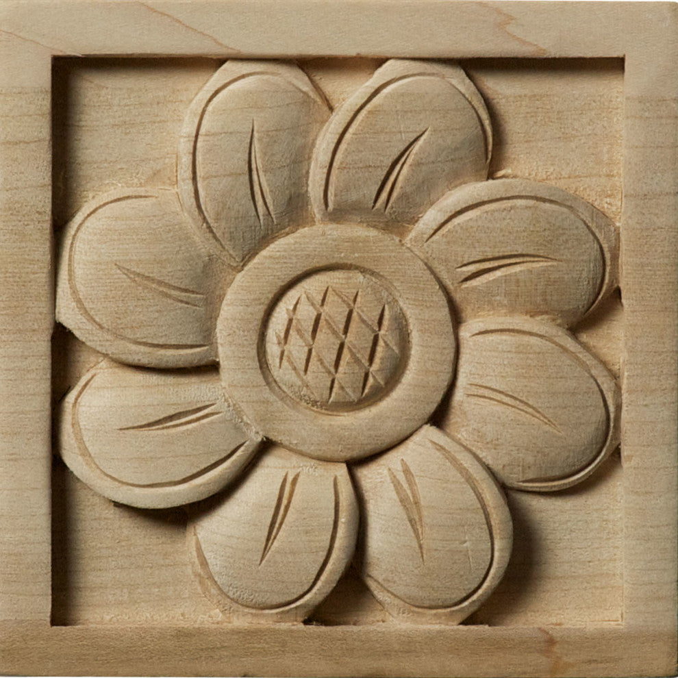 3 1/2"W x 3 1/2"H x 3/4"D Medium Sunflower Rosette, Cherry