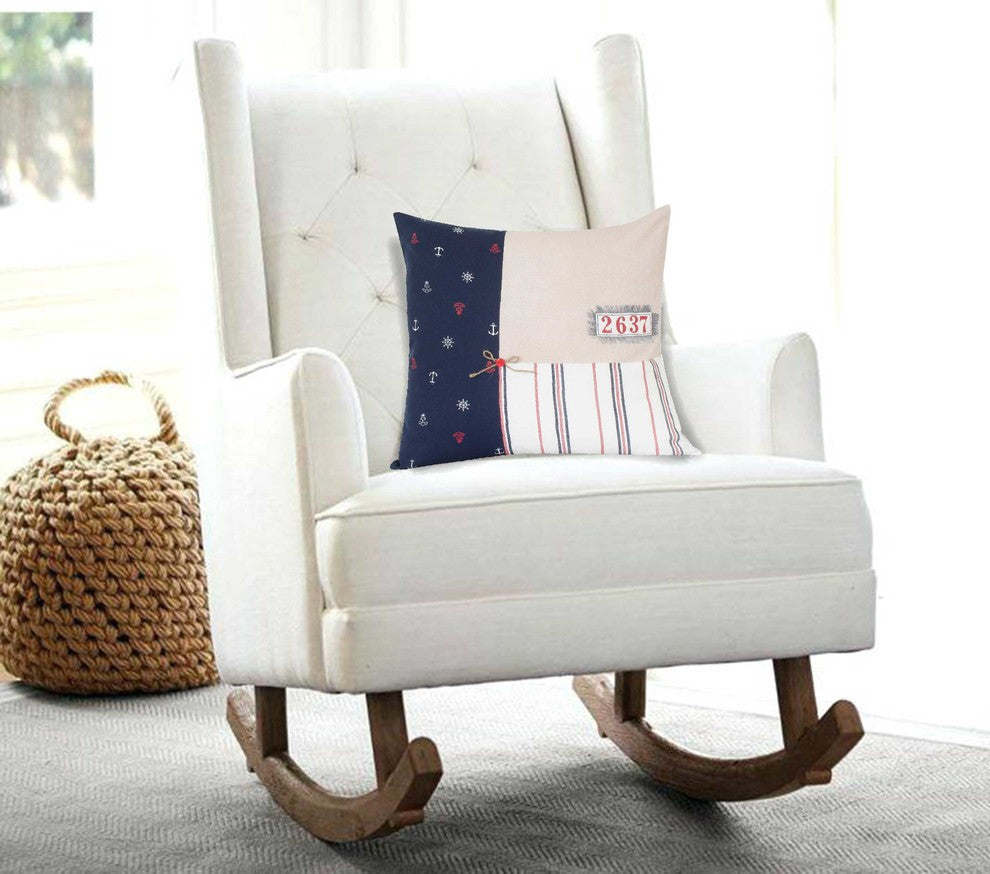 HomeRoots 20" x 7" x 20" Nautical Multicolor Pillow Cover With Poly Insert
