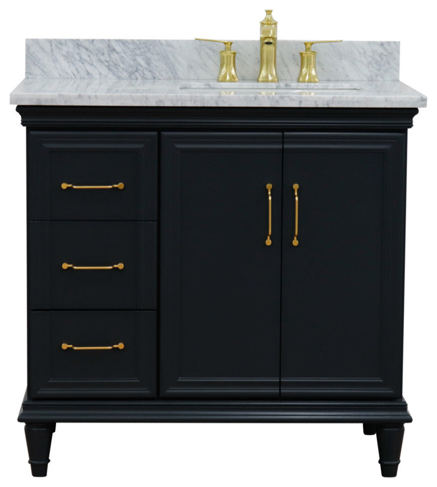 37" Single Vanity, Dark Gray Finish With White Carrara