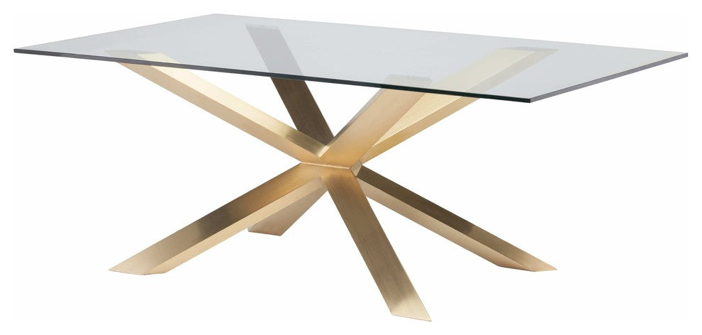 Couture 78-inch Dining Table in Brushed Gold Stainless Steel and Glass
