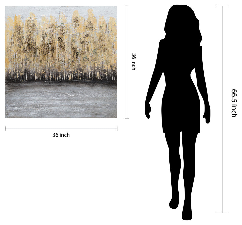 Nature Gold Trees Textured Metallic Hand Painted Wall Art Abstract Canvas