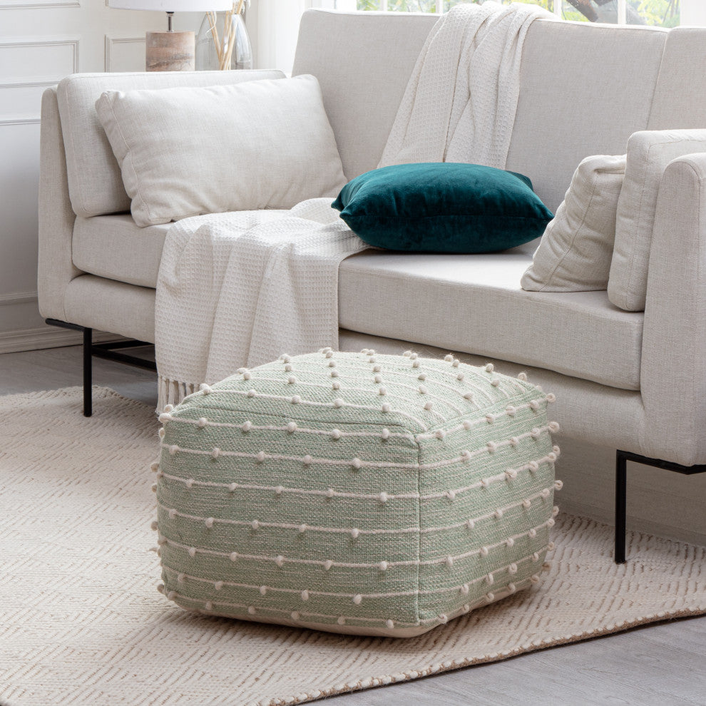Seaside 22" x 22" x 16" Teal and Ivory Pouf
