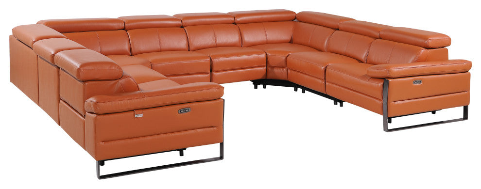 Antonio Italian Leather 8-Piece U-Shaped Power Reclining Sectional, Camel