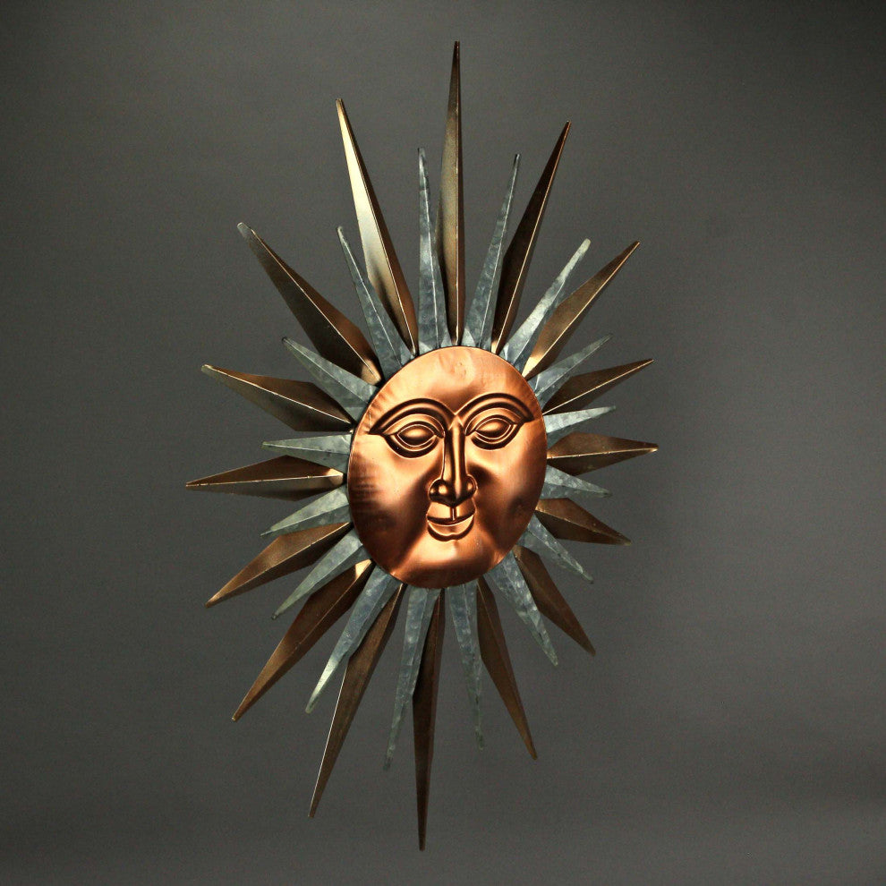 32 Inch Copper Galvanized Metal Sun Face Wall Sculpture Home Decor Hanging Art