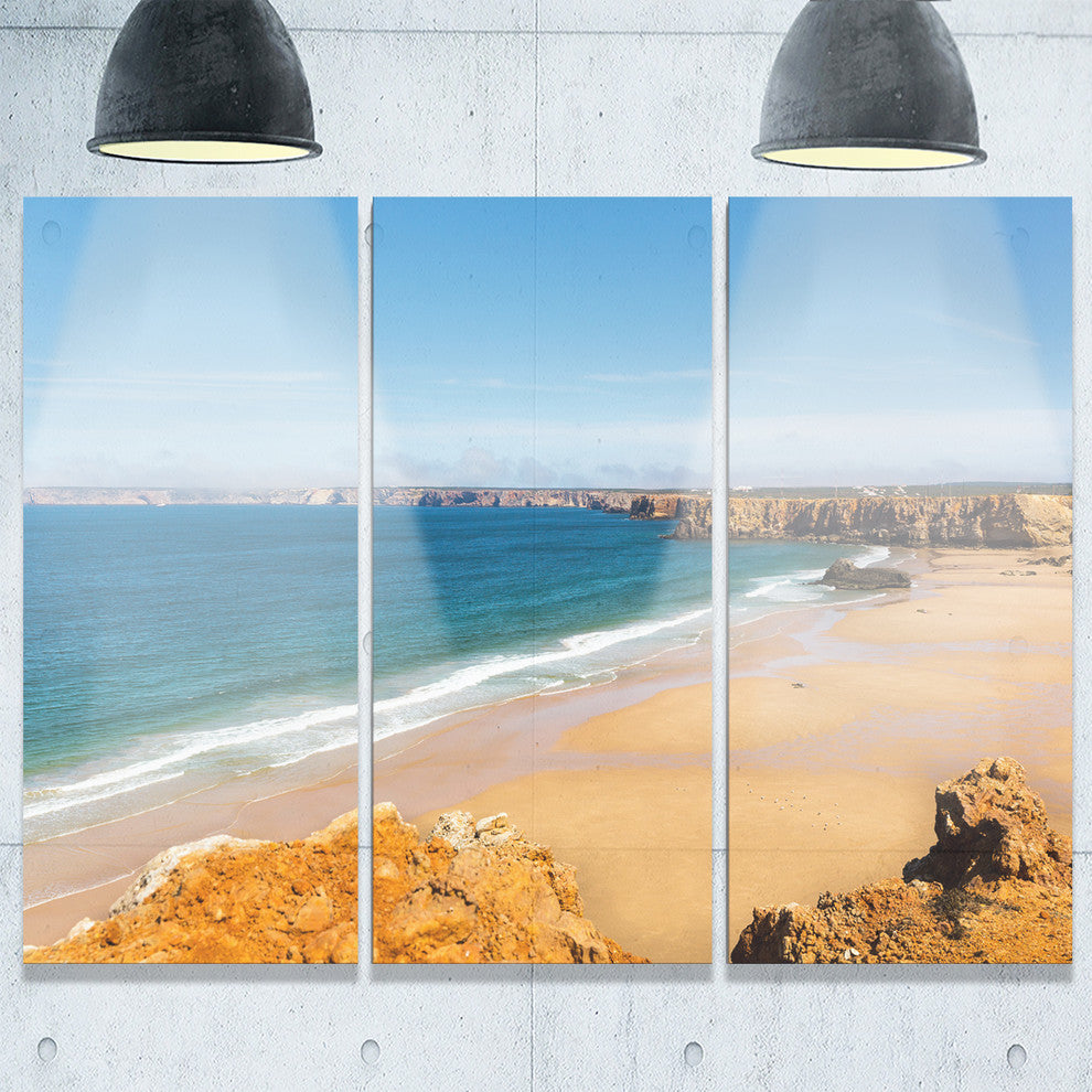 "Serene Rocky Bay Portugal" Metal Wall Art, 3 Panels, 36"x28"