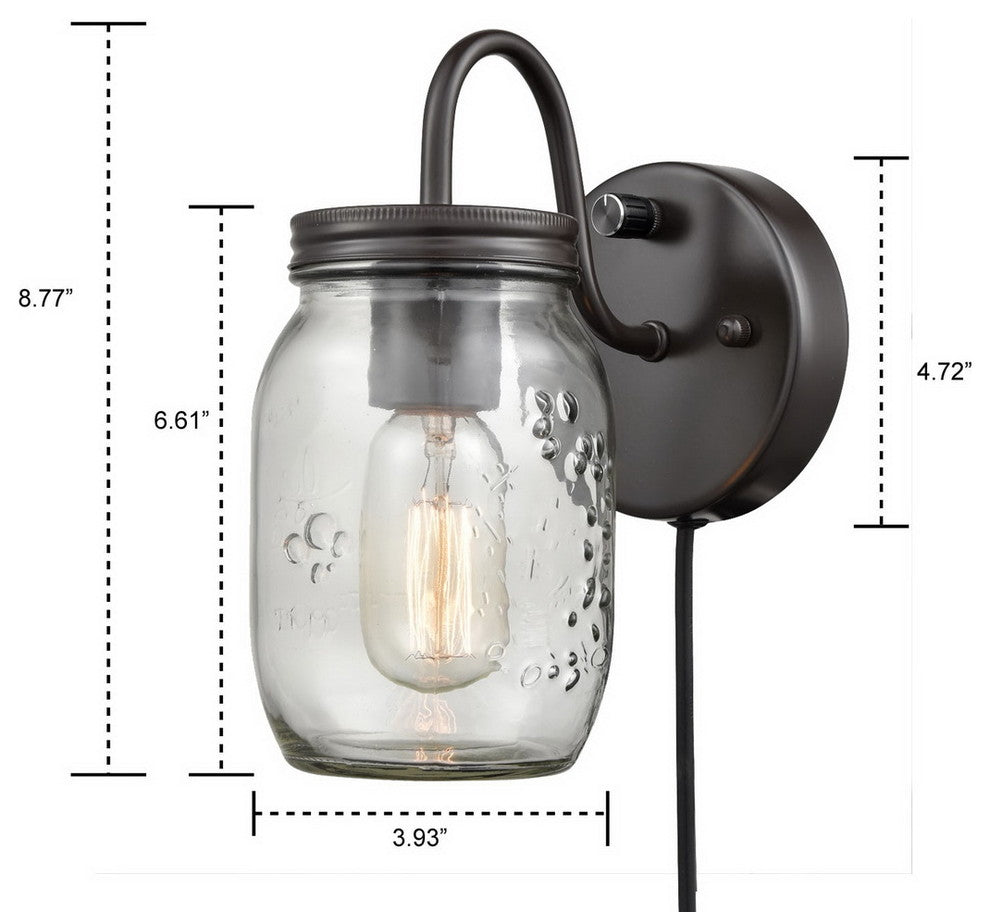 Industrial Mason Jar Glass Plug in Wall Sconce Bronze Finish 2-Pack