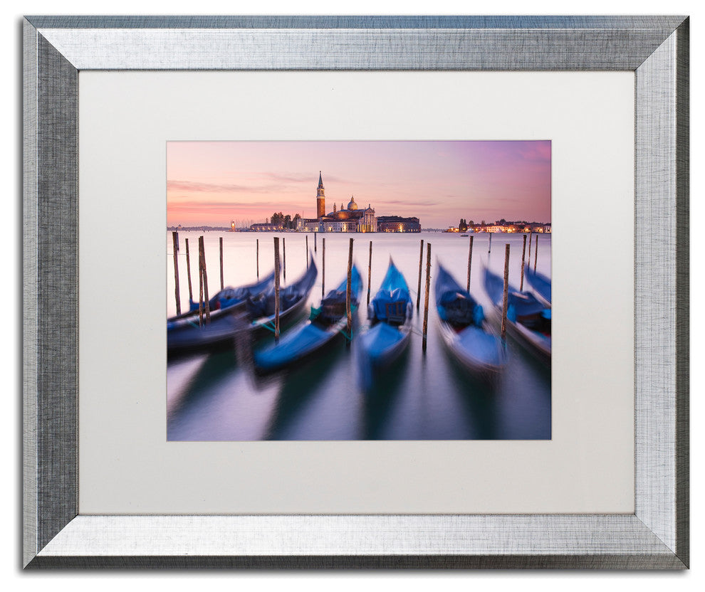 Michael Blanchette 'Blue Gondolas' Art, Silver Frame, White Mat, 20x16