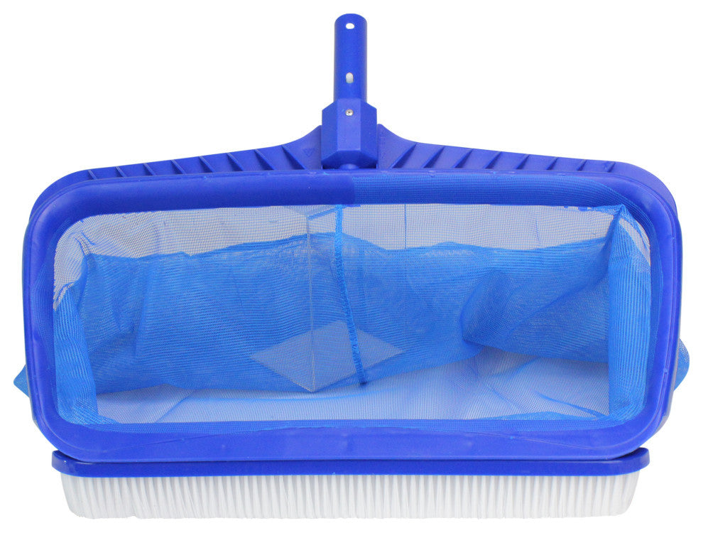 Blue Professional Deep Bag Swimming Pool Skimmer Rake and Brush Combo