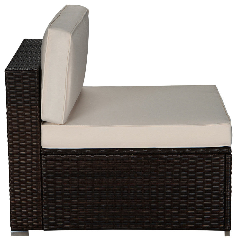 117" Wide Outdoor Wicker U-Shaped Patio Sectional With Cushions, Beige