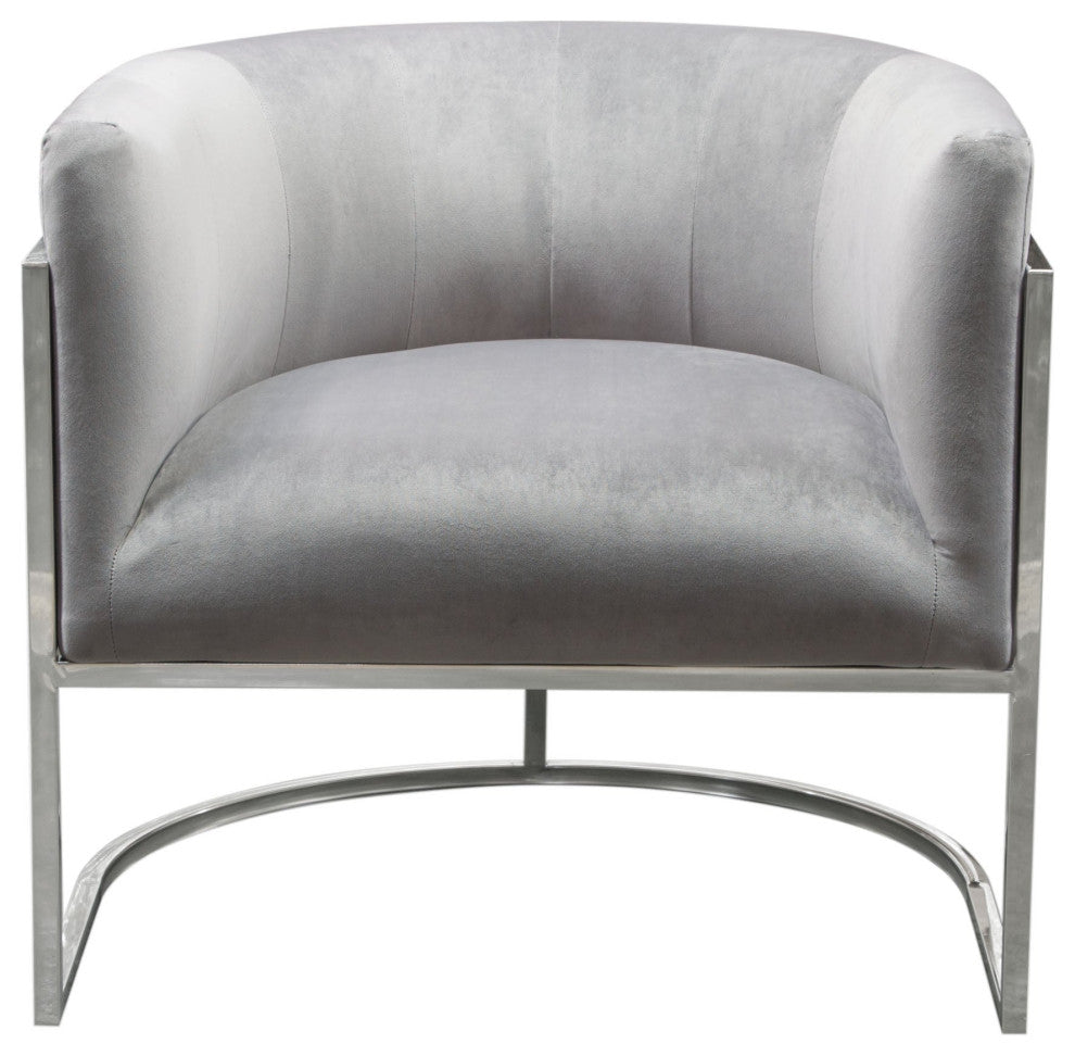 Pandora Accent Chair With Stainless Steel Frame, Gray Velvet