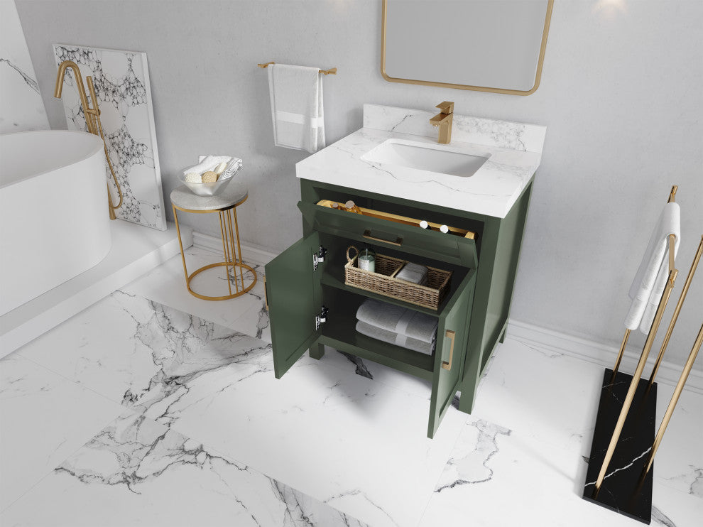 Cambridge 30 Single Sink Bath Vanity in Pewter Green 2" Calacatta Laza
