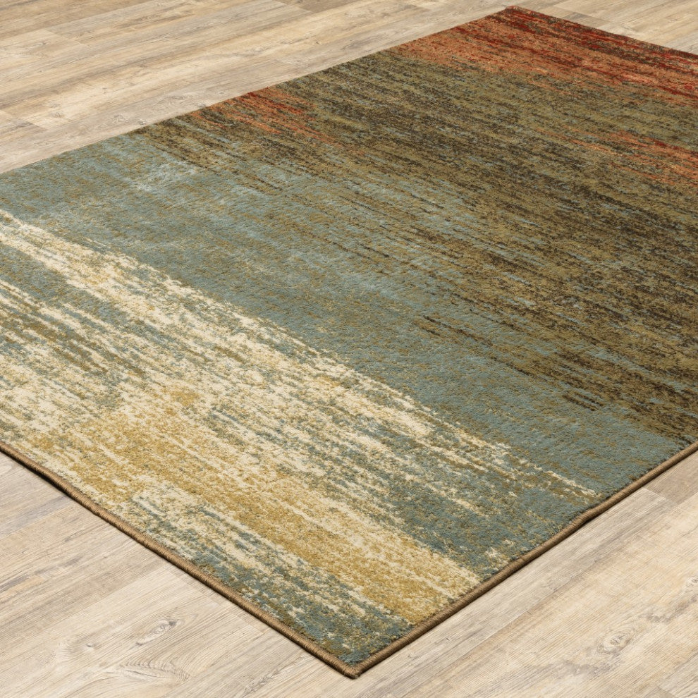 7??9??Blue And Brown Distressed Area Rug
