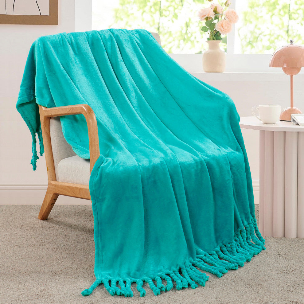 Braided Rope Flannel Fleece Throw, Baltic Blue, 50"x60"