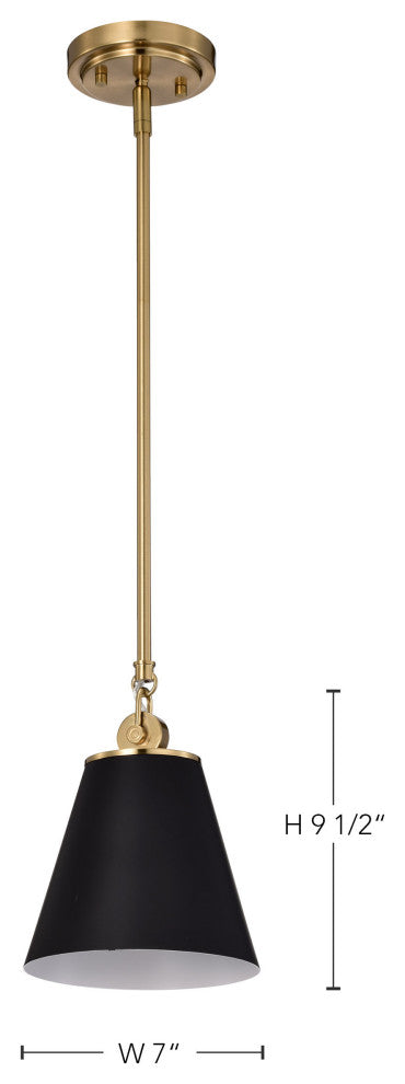 Dover 1-Light Small Pendant, Black With Vintage Brass