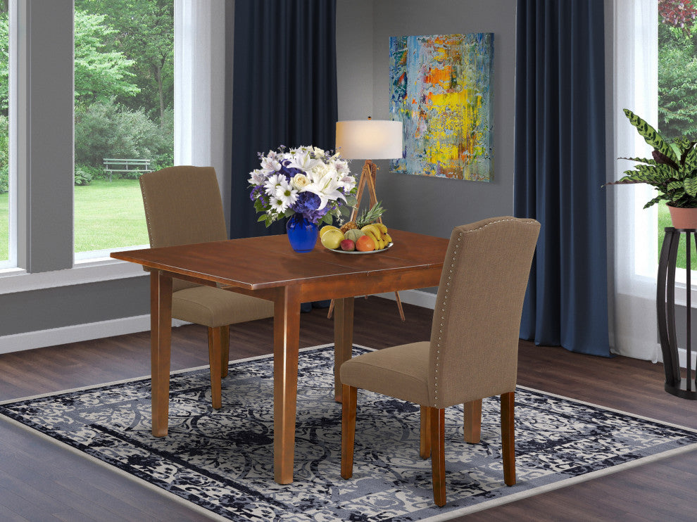 3Pc 42/53.5" Table, 12 In Butterfly Leaf, Pair Of Parson Chair, Dark Coffee