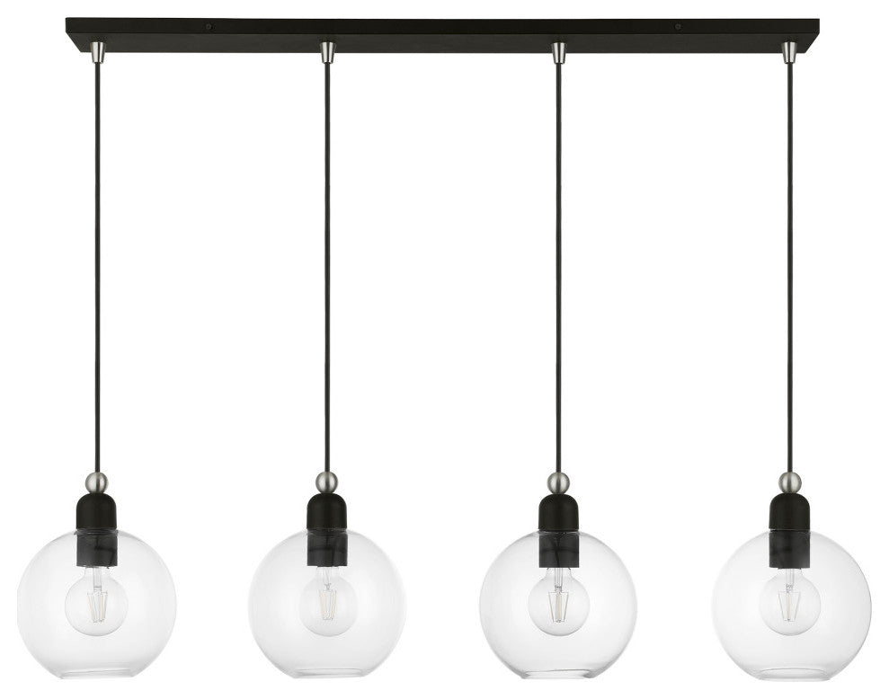 Downtown 4 Light Black With Brushed Nickel Accents Sphere Linear Chandelier