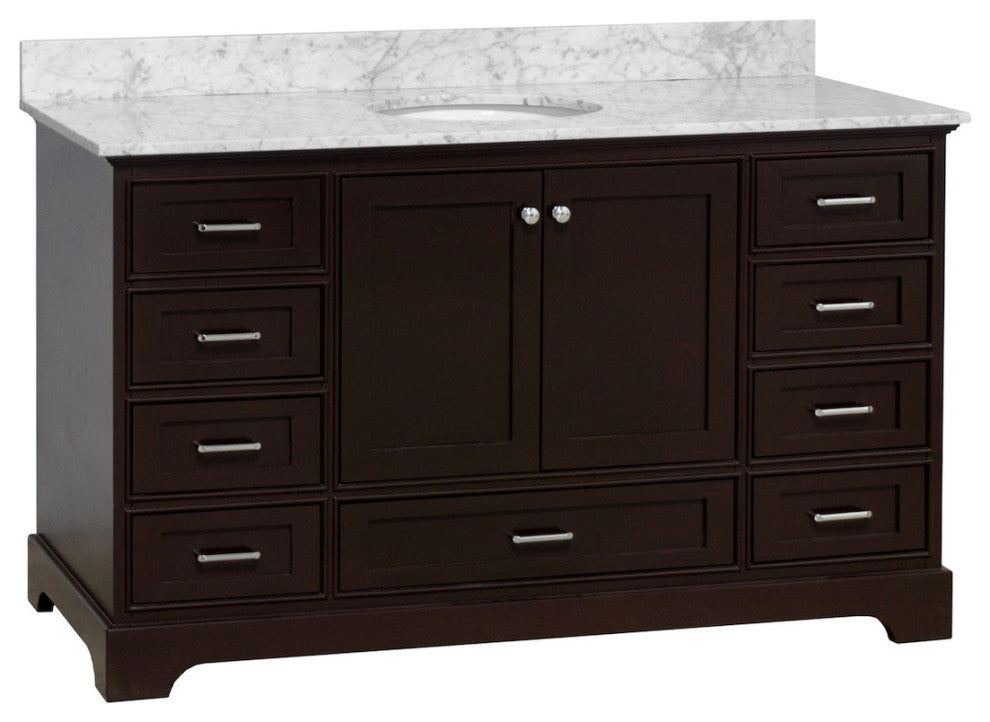 Harper 60" Bathroom Vanity, Chocolate, Carrara Marble, Single