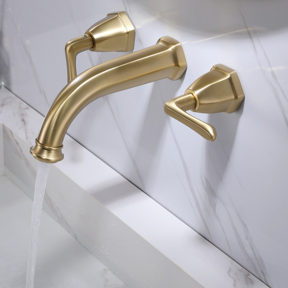 2-Handle Newly Trendy Wall Mounted Bathroom Faucet, Brushed Gold