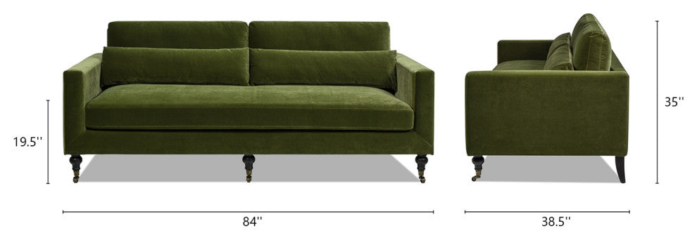 Elliot 84" Velvet Track Arm With Lumbar Pillows, Olive Green