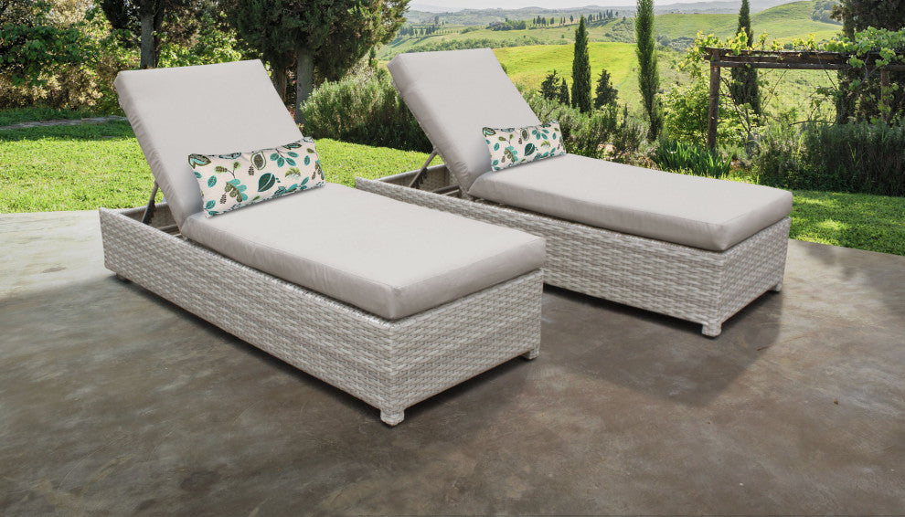 Fairmont Wheeled Chaise Set of 2 Outdoor Wicker Patio Furniture in Beige