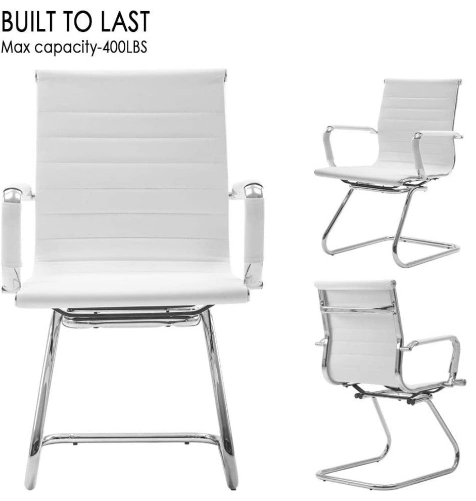 Reception Chairs No Wheels Leather Conference Chair (Set of 2), White