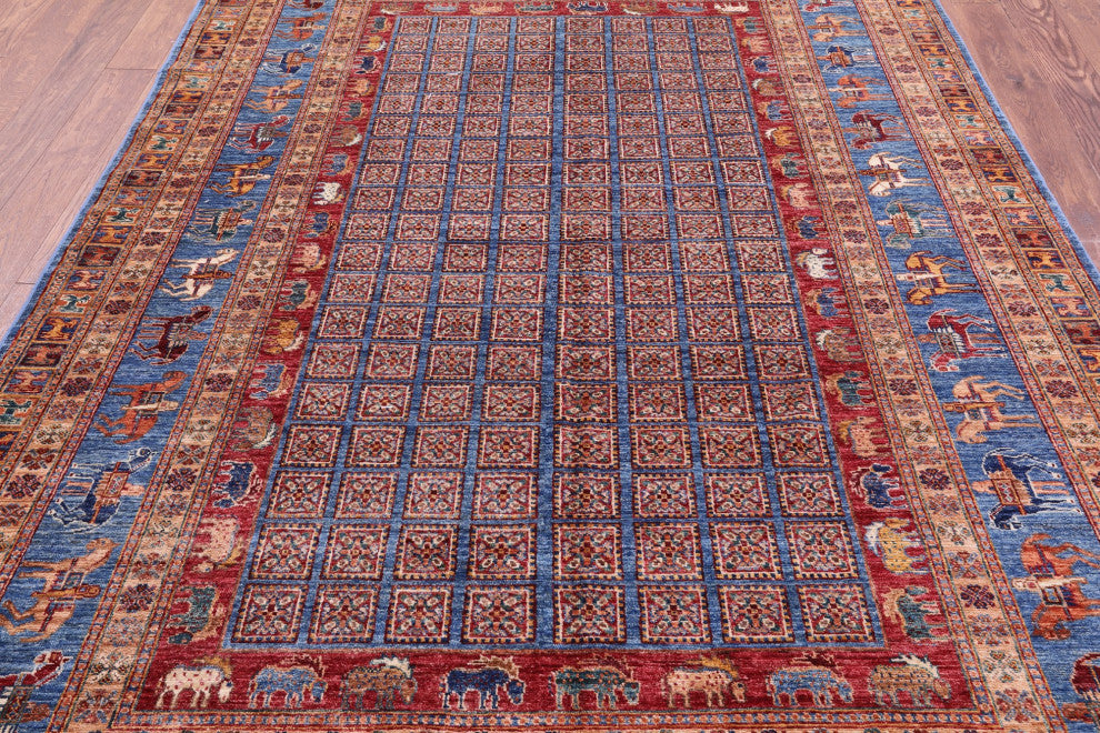 6' 7" X 9' 6" Handmade Antiqued Pazyryk Historical Design Wool Rug Q10915