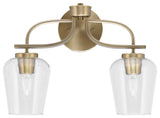 Cavella 2-Light Bath Bar, New Age Brass, 5" Clear Bubble Glass