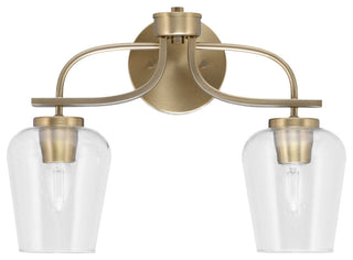 Cavella 2-Light Bath Bar, New Age Brass, 5" Clear Bubble Glass