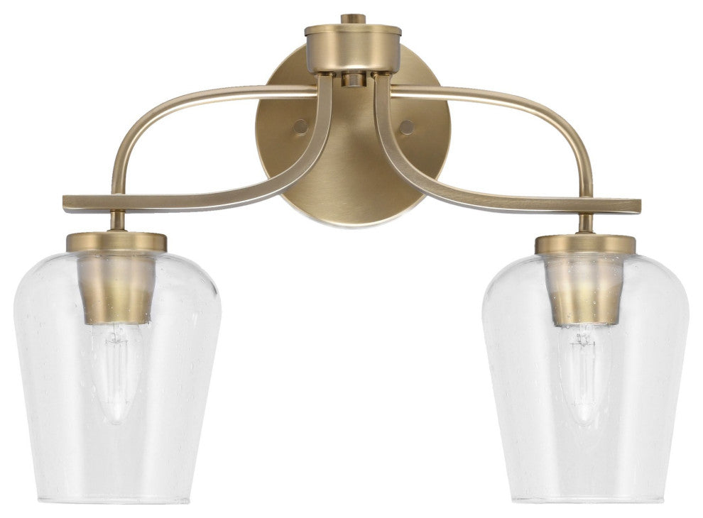 Cavella 2-Light Bath Bar, New Age Brass, 5" Clear Bubble Glass