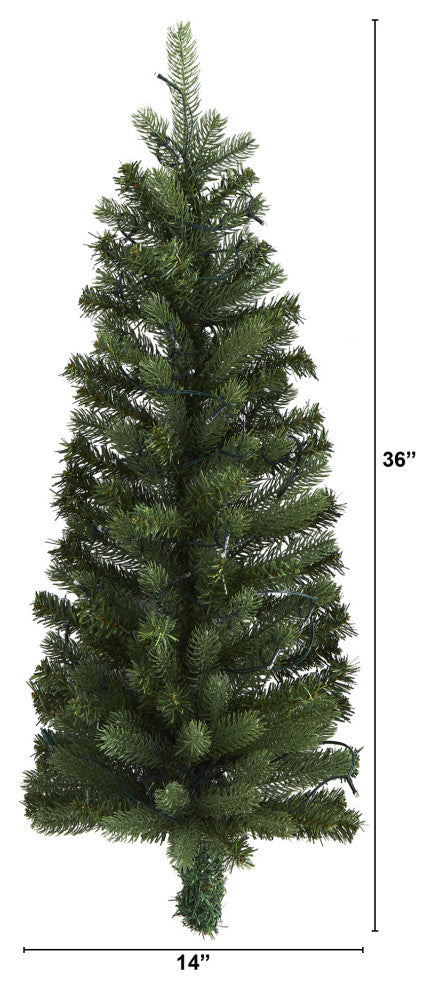 3' Flat Back Wall Hanging Artificial Christmas Tree With 35 Clear LED Lights