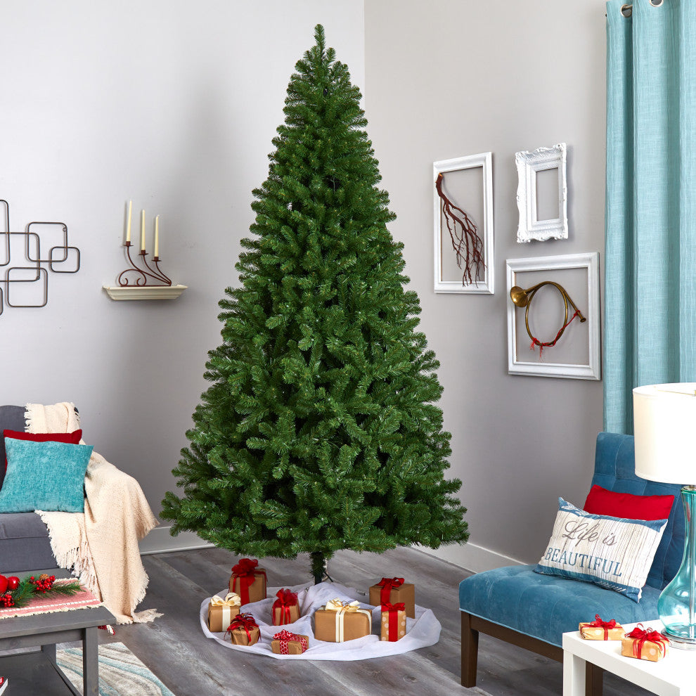 9' Virginia Fir Faux Xmas Tree With 600 Clear Lights and 1453 Bendable Branches