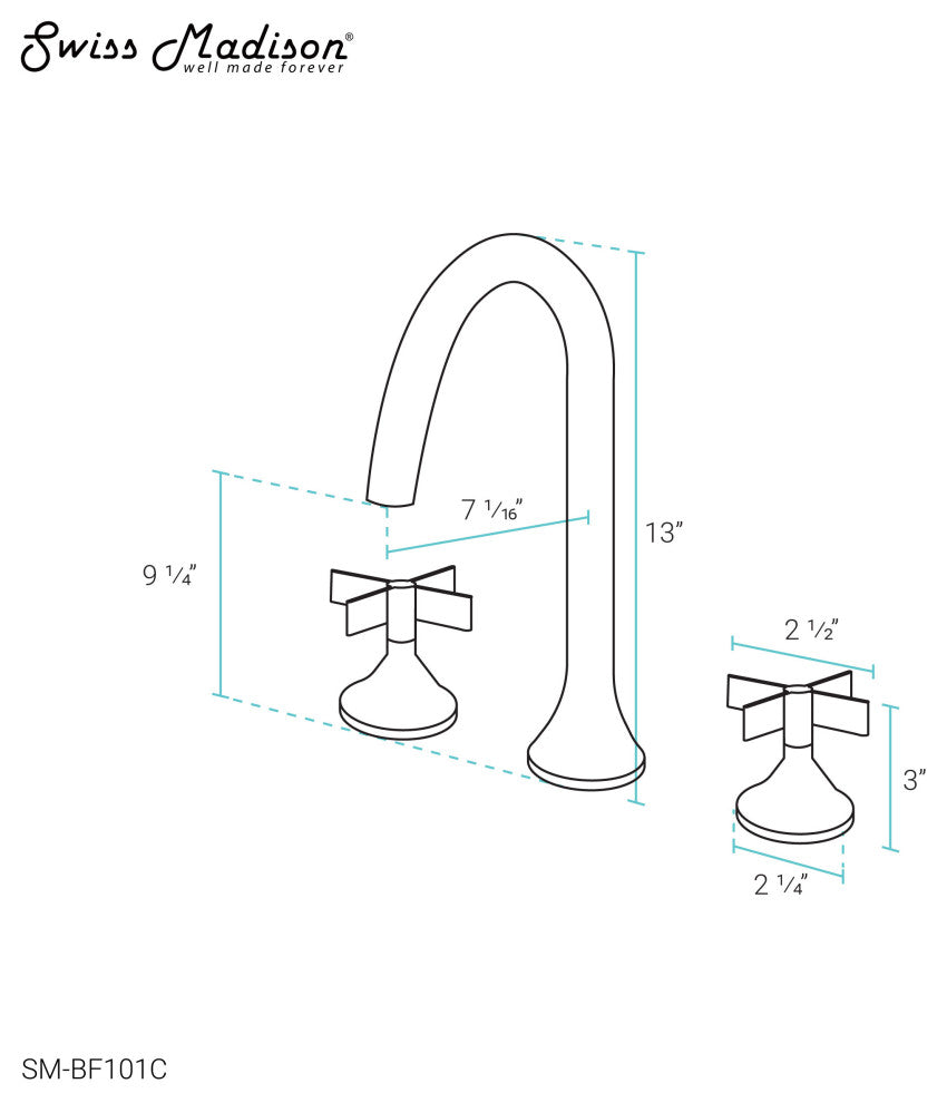 Daxton 8" Widespread, Cross Handle, Bathroom Faucet, Chrome