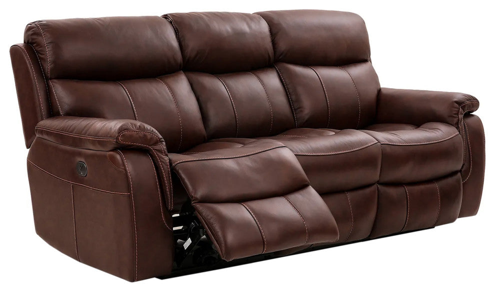 Montague Dual Power Reclining Sofa, Brown Genuine Leather