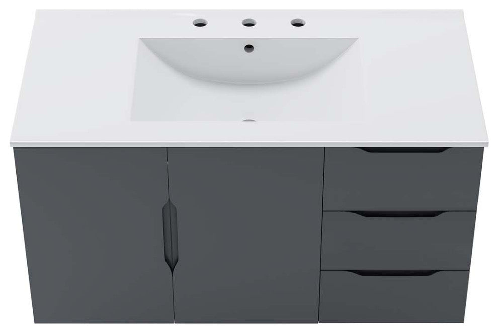 Sink Vanity Cabinet, White Gray, Ceramic, Melamine, Modern, Hotel Bathroom