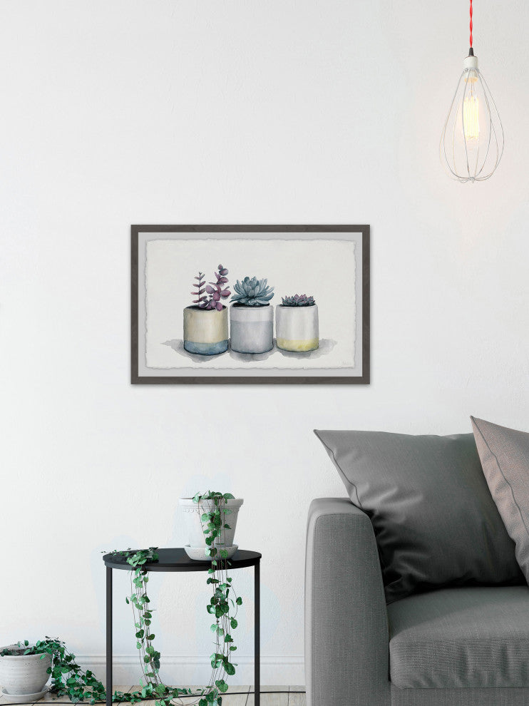 "Three Potted Succulents" Framed Painting Print