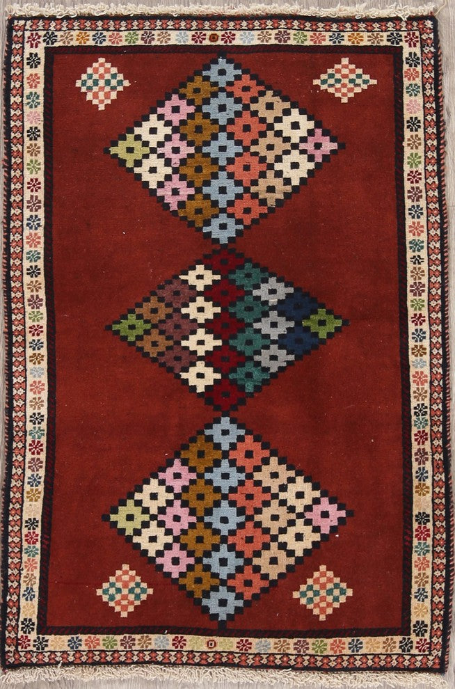 Consigned, Gabbeh Wool Hand-Knotted Persian Oriental Area Rug, Red, 3'10"X2'7"