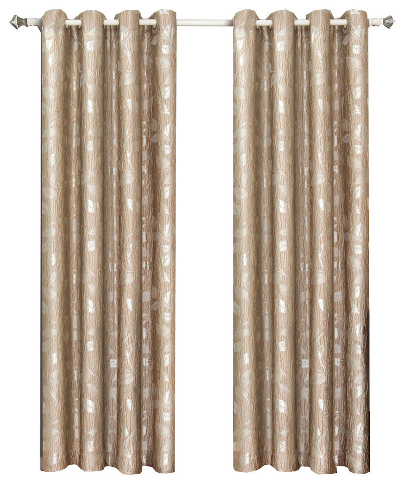 Charlotte Jacquard Grommet Window Panels, Set of 2, Mocha, 104"x84"