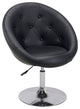Button Tufted Swivel PU Leather Papasan Chair, Black