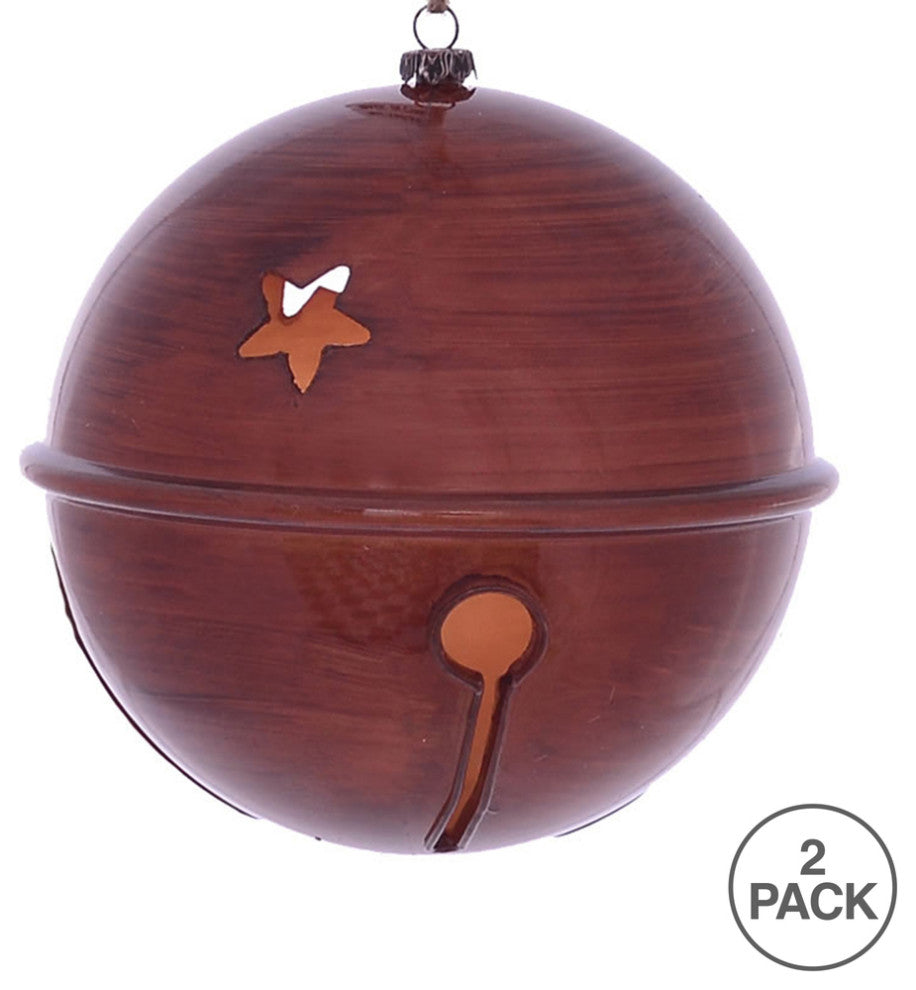Vickerman Mc198388 6" Copper Wood Grain Bell Christmas Ornament, Pack of 2