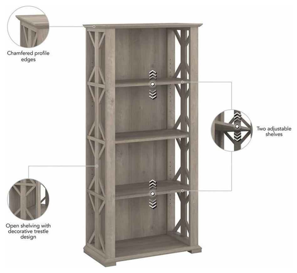Homestead 4 Shelf Farmhouse Bookcase in Driftwood Gray - Engineered Wood
