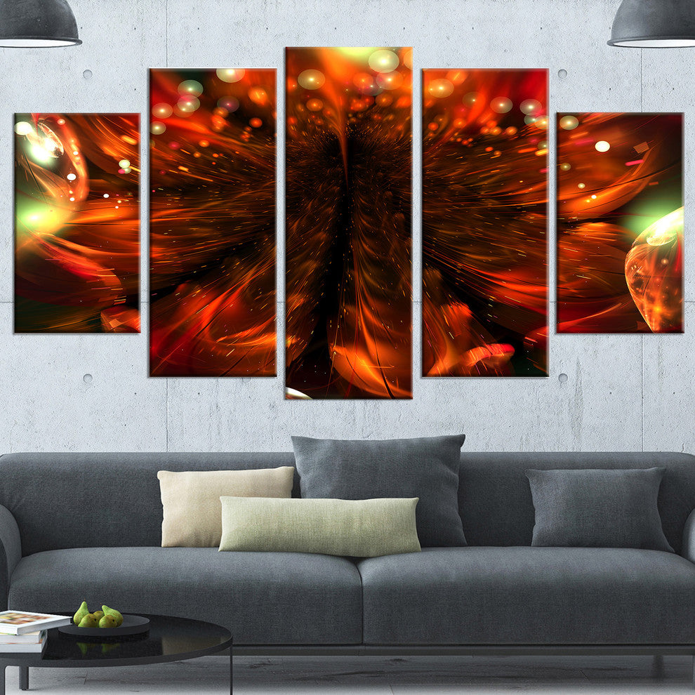 Abstract Fractal Orange Flower, Orange, Floral Canvas Print, 60"x32", 5 Panels