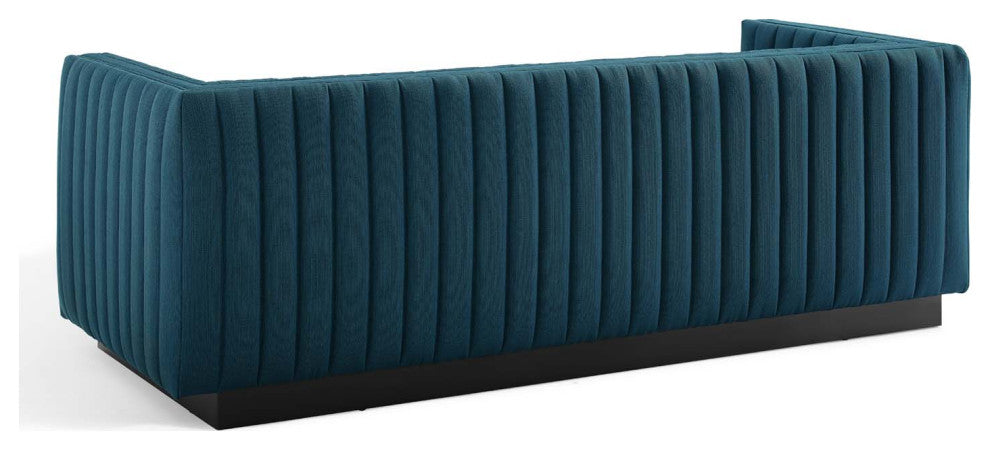 Tufted Sofa, Fabric, Navy Blue, Modern, Living Lounge Hotel Lobby Hospitality